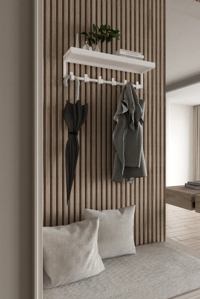 AJU Portmanto Duvar Askısı 6 Kanca Geniş Askılık Elbise Palto Şemsiye Askısı Banyo Mutfak Ev Askılığı - 5