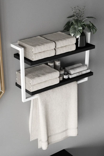 AJU Havluluk 2Katlı Kitaplık Aksesuar Rafı Ev Banyo Mutfak Düzenleyici Duvara Kolay Monte Çok Amaçlı Raf - 3