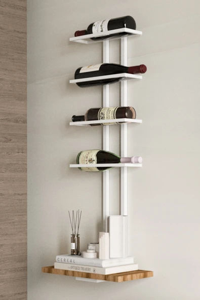 AJU Şaraplık ve Kadeh Rafı Duvara Monte Şarap Mahseni Modern Duvar Alkol Rafı – Metal ve Ahşap Tasarım - 6