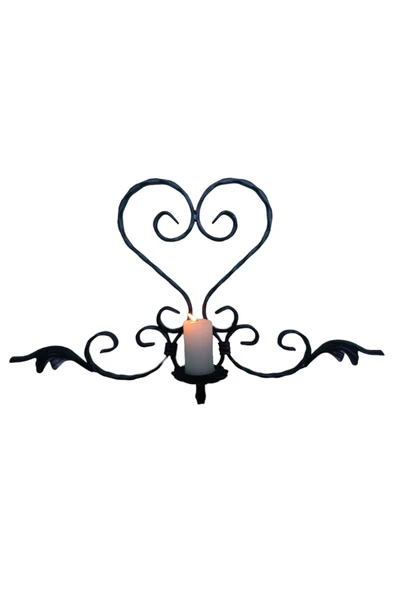 AJU Mumluk Ferforje Aplik Duvar Monte Dekoratif Şamdan Metal Ev Bahçe Balkon Ofis Dekorasyonu ( Siyah )'