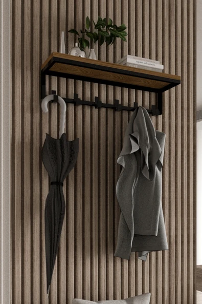 AJU Portmanto Duvar Askısı 6 Kanca Geniş Askılık Elbise Palto Şemsiye Askısı Banyo Mutfak Ev Askılığı - Resim 3