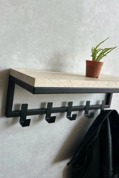 AJU Modern Portmanto Duvar Tipi Askılık ve Raf Ceket Şemsiye Çanta Havlu Elbise Posta Hol Koridor Askısı - 3