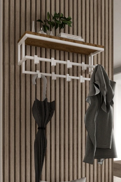 AJU Raflı Metal Duvar Askılığı – Modern Ceket, Mont, Havlu ve Şemsiye Askısı - 2