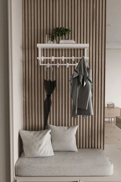 AJU Raflı Metal Duvar Askılığı – Modern Ceket, Mont, Havlu ve Şemsiye Askısı - 4