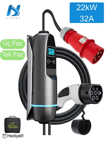 Khons 22 kW 5 m Taşınabilir Elektrikli Araç Şarj İstasyonu