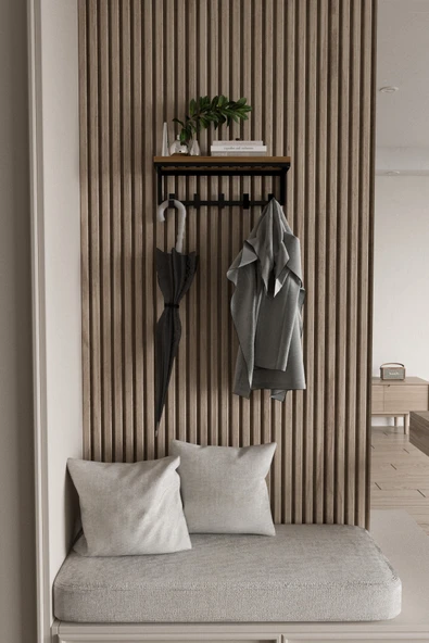 AJU Modern Portmanto Duvar Tipi Askılık ve Raf Ceket Şemsiye Çanta Havlu Elbise Posta Hol Koridor Askısı - 4