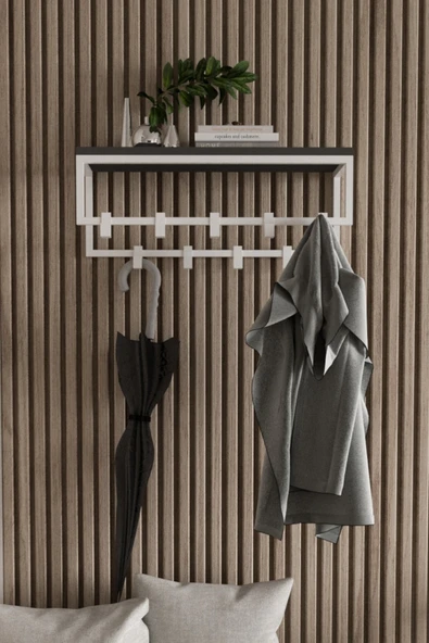 AJU Modern Duvar Askılığı | Raflı Metal Askılık | Dekoratif Giriş ve Antre Düzenleyici