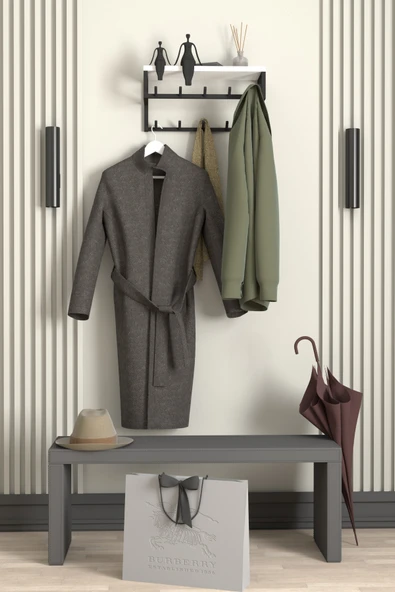 AJU Raflı Duvar Askılığı Portmanto Modern Metal Askılık Hol Koridor Mutfak Banyo Havlu Elbise Askısı - 3