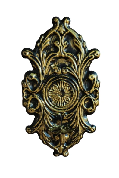 AJU Mumluk Şamdan Duvar Aplik Ev Bahçe Balkon Ofis Dekorasyonu Özel Tasarım Hediye 40x23cm Eskitme Gold. - 3