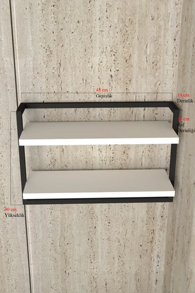 AJU Havluluk 2Katlı Kitaplık Aksesuar Rafı Ev Banyo Mutfak Düzenleyici Duvara Kolay Monte Çok Amaçlı Raf - 7