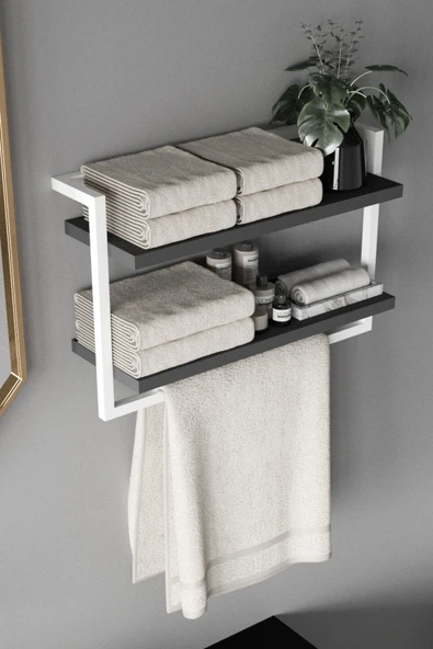 AJU Havluluk 2Katlı Kitaplık Aksesuar Rafı Ev Banyo Mutfak Düzenleyici Duvara Kolay Monte Çok Amaçlı Raf - 3