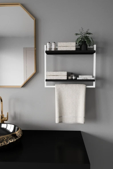 AJU 2 Katlı Raf Havluluk Kitaplık Aksesuar Rafı Ev Banyo Mutfak Düzenleyici Çok Amaçlı Raf Geniş Aralık - 5