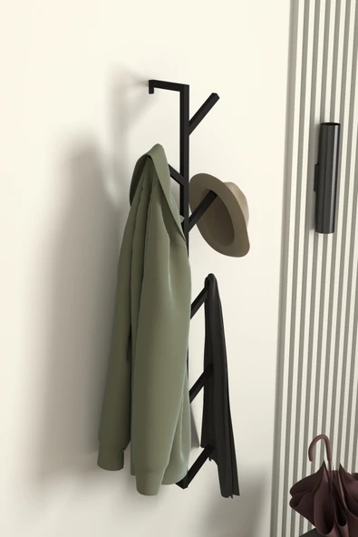 AJU 9 Kollu Antre Hol Metal Askılık - Çanta Şal Mont Havlu Bornoz Çok Amaçlı Fidan Askılığı - Siyah - 2