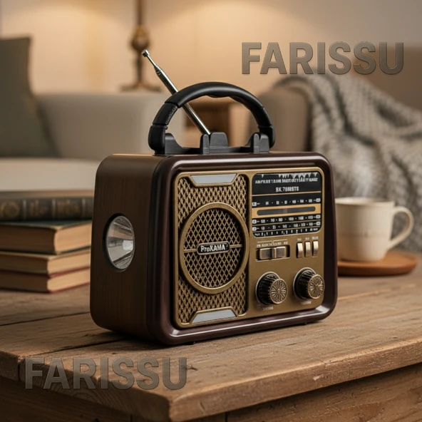 BK-7080BTS Nostaljik Görünümlü, Solar Şarjlı, USB/TF Kart/Bluetooth Müzik Çalar ve Fener - 2