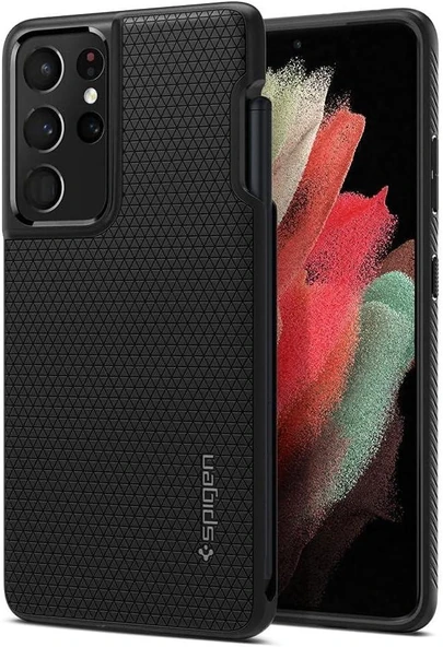 Spigen Galaxy S21 Ultra ile Uyumlu ince Kılıf Liquid Air Hava Kanalı Teknolojisi™ Askeri Sınıf Koruma Dokulu Yüzey Kapak Matte Black - Resim 2