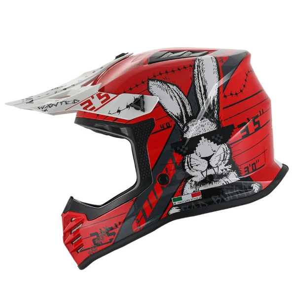 SWAY - FS-618 BUNNY CROSS KASK - PARLAK KIRMIZI SİYAH BEYAZ - XLARGE BEDEN
