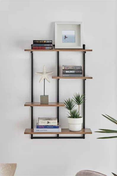 AJU Modern Duvar Rafı - 4 Katlı Metal Şık Modern Yüzen Pencere Duvar Rafı Kitaplık Düzenleyici Raf - 2