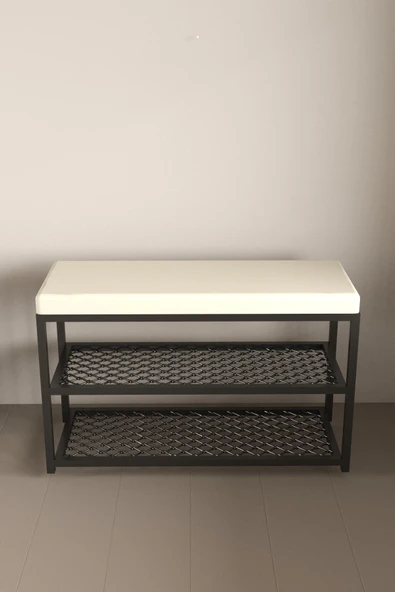 AJU Ayakkabılık Puflu Süngerli Oturaklı Metal Ayakkabı Rafı Modern Vestiyer Baklavalı Metal Tasarım Benc - 7