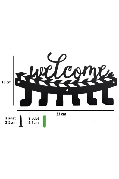 AJU Welcome Yazılı Duvar Askısı - Dekoratif Metal Askılık - Elbise Askısı Duvara Monte Paslanmaz Siyah - 4