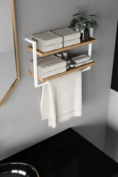 AJU Havluluk 2Katlı Kitaplık Aksesuar Rafı Ev Banyo Mutfak Düzenleyici Duvara Kolay Monte Çok Amaçlı Raf - 6