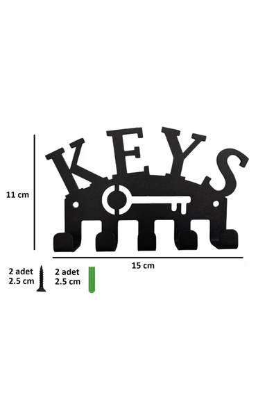 AJU Anahtar Askılığı Keys Yazılı Dekoratif Metal Tasarım Anahtarlık Paslanmaz Hediyelik Siyah - 4