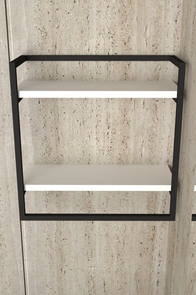 AJU Havluluk 2 Katlı Duvara Monte Raf Aksesuarlık Şal Askılığı Banyo Mutfak Düzenleyici Çok Amaçlı Raf - 5