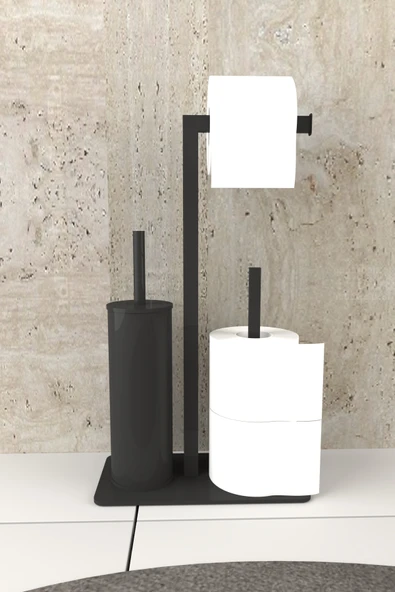 AJU Tuvalet Kağıtlığı Yedekli Tuvalet Fırçası Standı Metal Ağır Devrilmez Modern Wc Kağıtlık Tutacağı