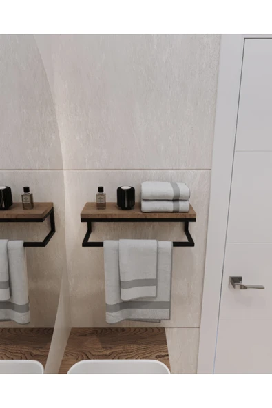 AJU Havluluk Duvara Monte Raf Aksesuarlık Şal Askılığı Ev Banyo Mutfak Düzenleyici Çok Amaçlı Raf Ceviz - 3