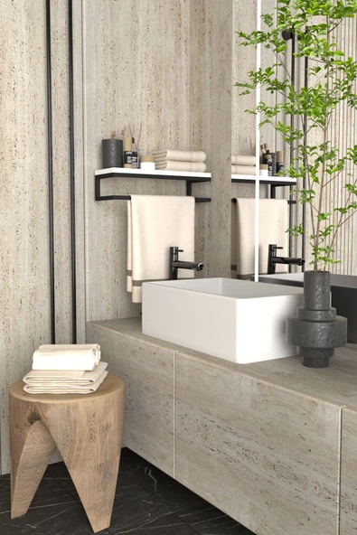 AJU Havluluk Duvara Monte Raf Aksesuarlık Şal Askılığı Ev Banyo Mutfak Düzenleyici Çok Amaçlı Raf - 3