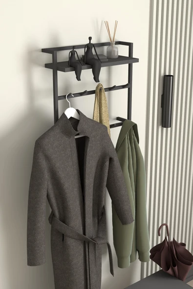 AJU Raflı Duvar Askılığı Portmanto Modern Metal Askılık Hol Koridor Mutfak Banyo Elbise Havlu Askısı - 2