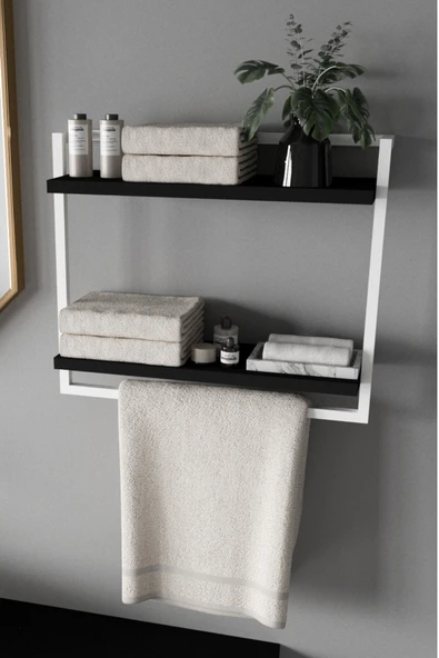 AJU 2 Katlı Raf Havluluk Kitaplık Aksesuar Rafı Ev Banyo Mutfak Düzenleyici Çok Amaçlı Raf Geniş Aralık - 2