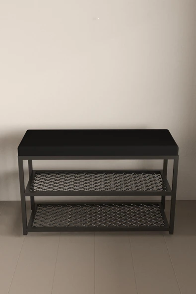 AJU Ayakkabılık Puflu Süngerli Oturaklı Metal Ayakkabı Rafı Modern Vestiyer Baklavalı Metal Tasarım Benc - 7