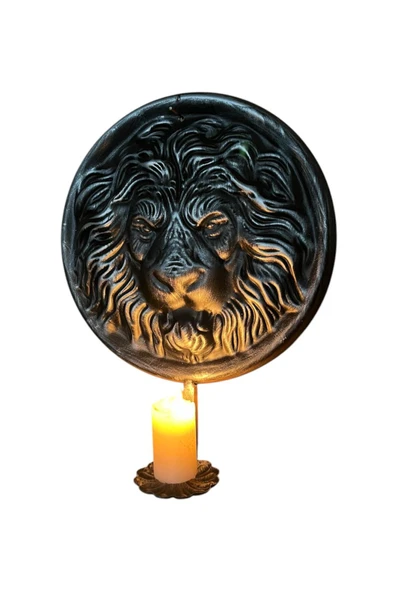 AJU Metal Aslan Figürlü Dekoratif Duvar Şamdan Mumluk - Siyah ve Gold Eskitme Tasarım, Şık ve Asil Dekor - 5