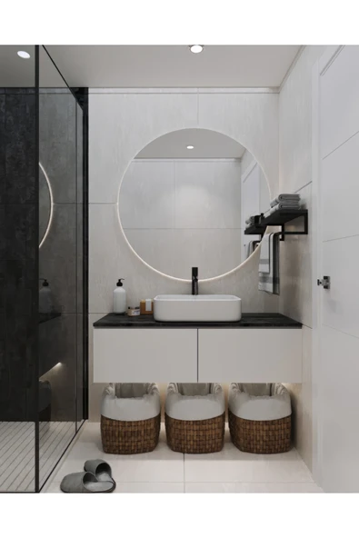 AJU Havluluk Duvara Monte Raf Aksesuarlık Şal Askılığı Banyo Mutfak Düzenleyici Çok Amaçlı Raf Antrasit - 5