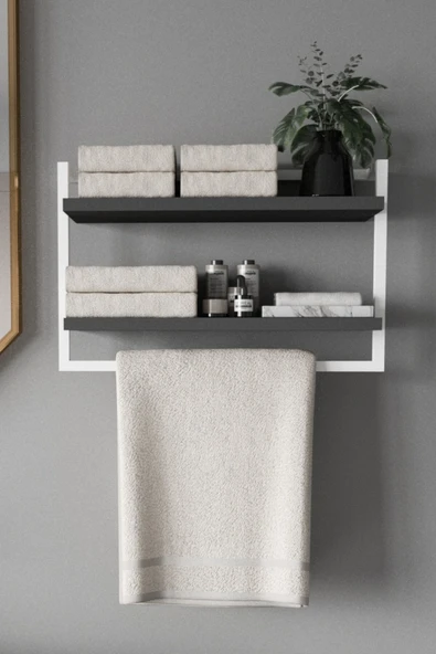 AJU Havluluk 2Katlı Kitaplık Aksesuar Rafı Ev Banyo Mutfak Düzenleyici Duvara Kolay Monte Çok Amaçlı Raf