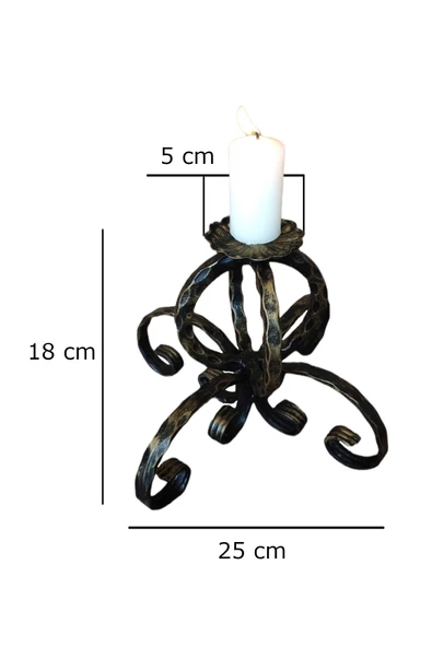 AJU Şamdan Mumluk Özel Tasarım Ferforje Dekoratif Ev Bahçe Balkon Ofis Dekorasyonu Eskitme Siyah & Gold. - 4