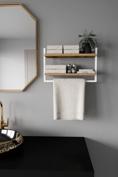 AJU Havluluk 2Katlı Kitaplık Aksesuar Rafı Ev Banyo Mutfak Düzenleyici Duvara Kolay Monte Çok Amaçlı Raf - 5