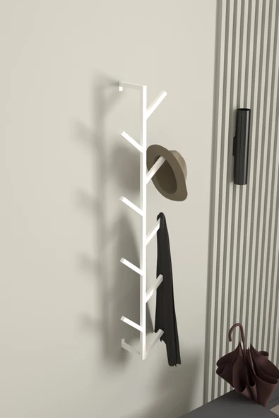 AJU 9 Kollu Antre Hol Metal Askılık - Çanta Şal Mont Havlu Bornoz Çok Amaçlı Fidan Askılığı - Beyaz