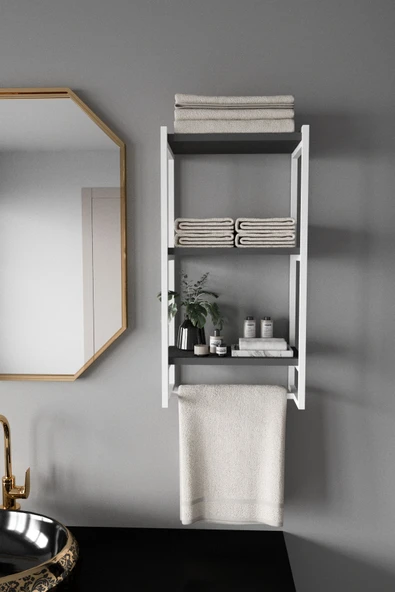 AJU Havluluk Duvar Rafı 3 Katlı Raf Banyo Mutfak Düzenleyici Modern Geniş Depolama Rafı Şık Havlu Askısı - 3