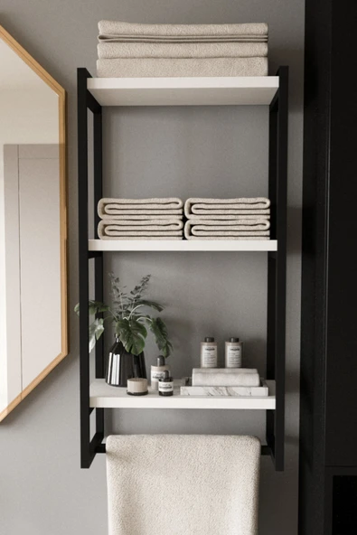 AJU Havluluk Duvar Rafı 3 Katlı Raf Banyo Mutfak Düzenleyici Modern Geniş Depolama Rafı Şık Havlu Askısı - 2