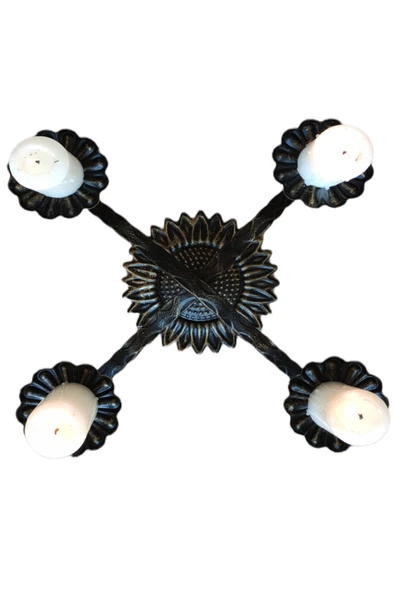 AJU Şamdan Mumluk Ferforje 4 Mumlu Tasarım Ev Bahçe Dekorasyonu Vintage Dekoratif Paslanmaz Kaplama Gold - 2