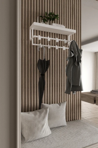 AJU Raflı Metal Duvar Askılığı – Modern Ceket, Mont, Havlu ve Şemsiye Askısı - 5