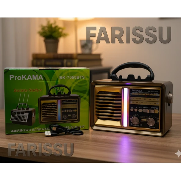 BK-7050BTS Nostaljik Solar Radyo | AM/FM/SW 3 Bant | Bluetooth, USB/TF Müzik Destekli | El Fenerli - 6