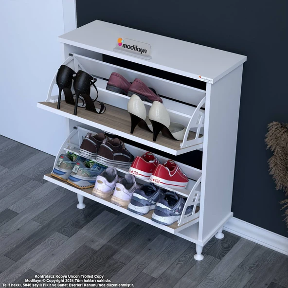 Modilayn UMAY Antre Hol 72x 90x 26 cm’ lik 2 Düşer Kapak 4 Raf Göz Bölmeli Ayakkabılık - Resim 3