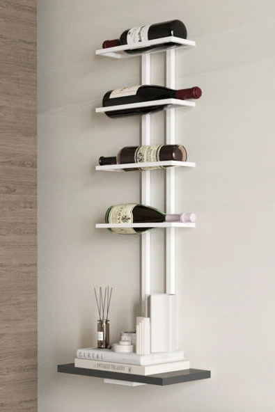 AJU Şaraplık Ve Kadeh Rafı Duvara Monte Şarap Mahzeni Modern Duvar Alkol Rafı – Metal Ve Ahşap Tasarım - 6