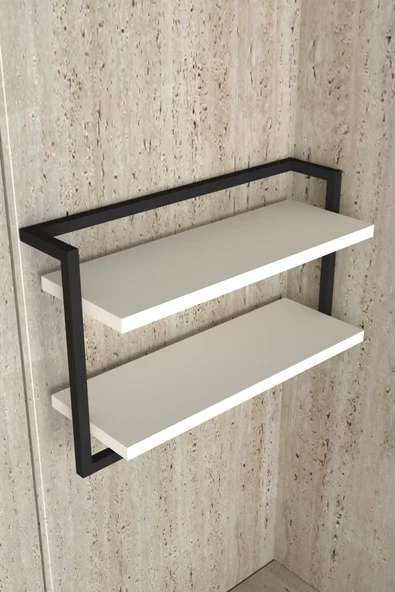 AJU Havluluk 2Katlı Kitaplık Aksesuar Rafı Ev Banyo Mutfak Düzenleyici Duvara Kolay Monte Çok Amaçlı Raf - 6