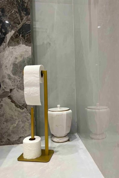 AJU Tuvalet Kağıtlığı Yedekli Gold Tasarım Ağır Döküm Ayaklı Devrilmez Banyo Tuvalet Kurulum Gerektirmez - 4