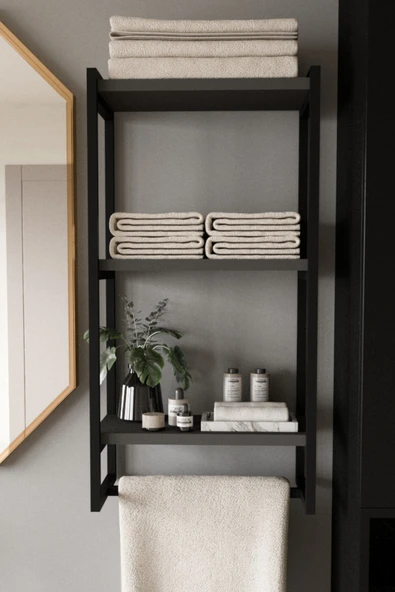 AJU Havluluk Duvar Rafı 3 Katlı Raf Banyo Mutfak Düzenleyici Modern Geniş Depolama Rafı Şık Havlu Askısı - 2