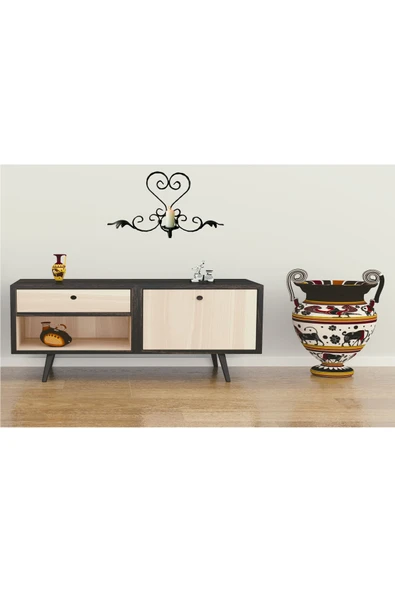 AJU Mumluk Ferforje Aplik Duvar Monte Dekoratif Şamdan Metal Ev Bahçe Balkon Ofis Dekorasyonu ( Siyah )' - 7