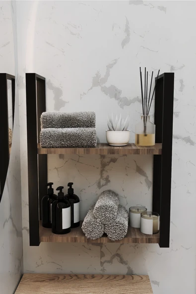 AJU 2 Katlı Duvar ve Tezgah Üzeri Raf Ev Banyo Mutfak Baharatlık, Kitaplık, Metal Çok Amaçlı Düzenleyici